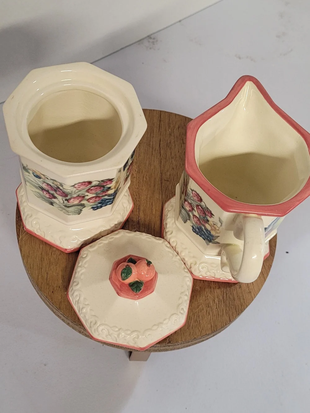 Vintage Avon Floral Fruit Ceramic Creamer and Sugar Set in Pink Trim